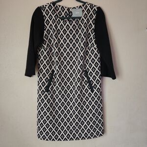 Maeve Anthropologie Geometric Shift Dress Medium Wool Blend Faux Leather Trim